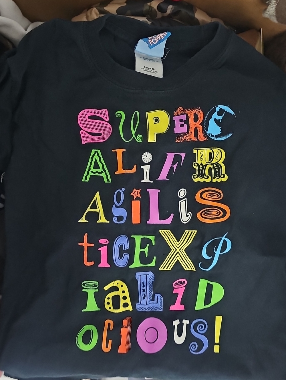 Disney Black Long Sleeve Tee with Neon Multicolor Lettering